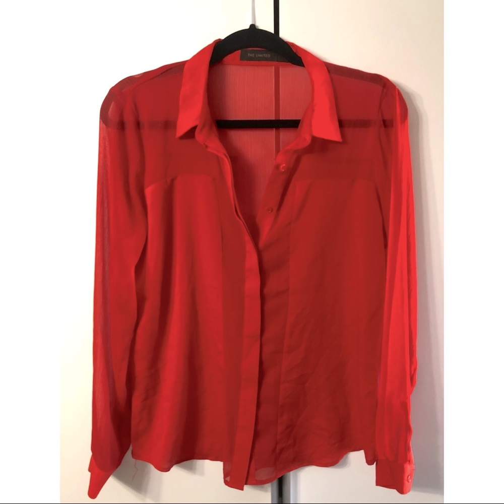 Red sheer button down shirt